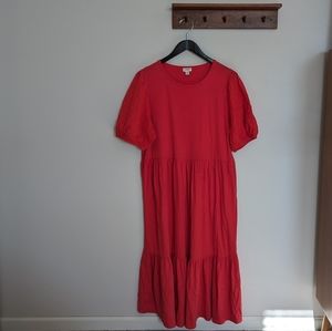 [J.Crew] Coral Midi Tiered Dress